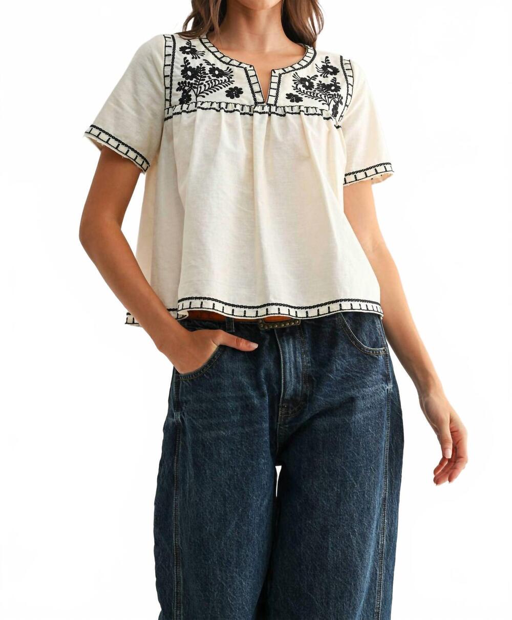 NEW CAMELLIA embroidered floral cotton blouse in cream
